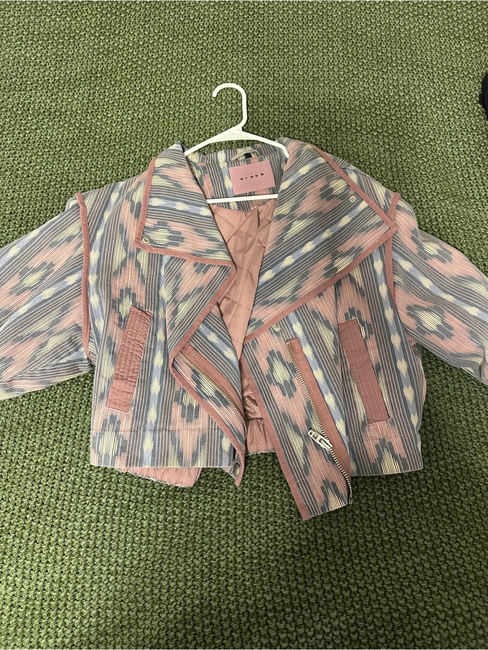 Blank NYC Pink and Blue Patterned Bomber Jacket